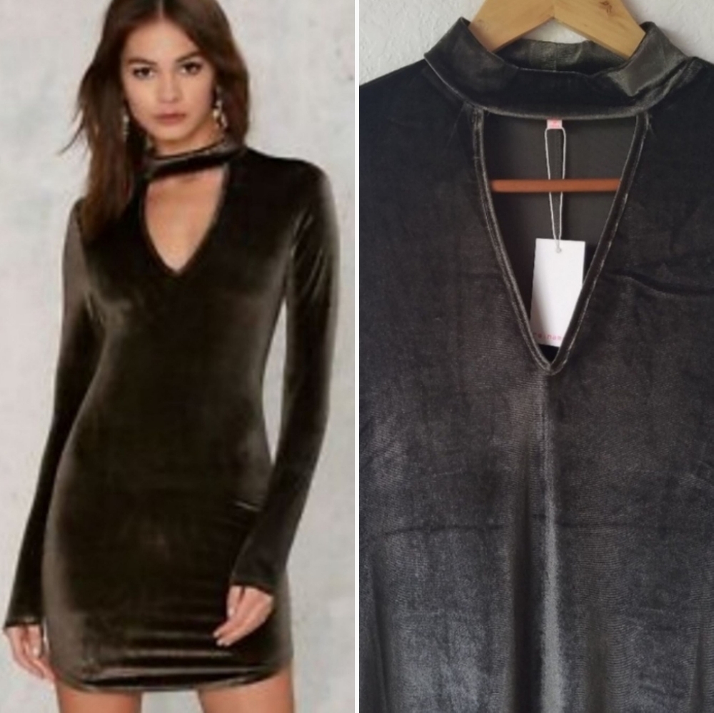 NWT Re:Named green Velvet Bodycon Choker Dress